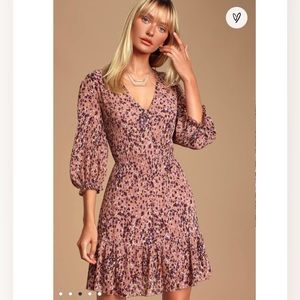 Lulus Parkside Mauve Multi Print Half-Sleeve V-Neck Mini Dress